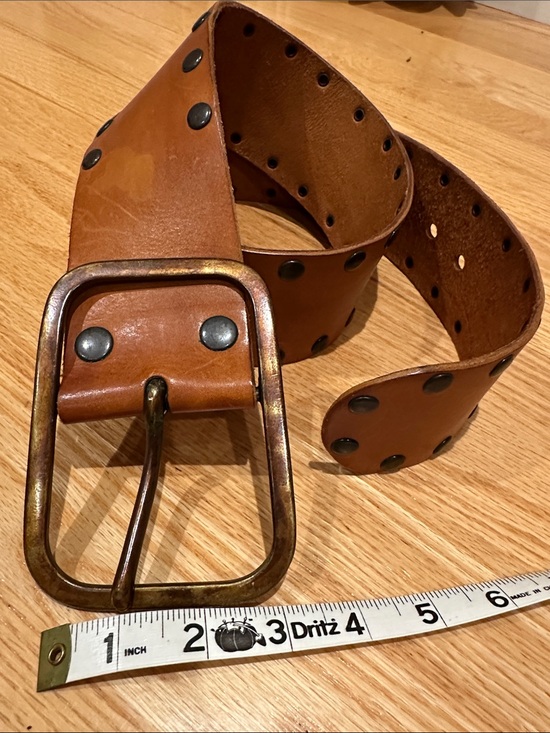 Arden B Accessories - Vintage Arden B Brown Studded Leather Belt with Antique Brass Buckle